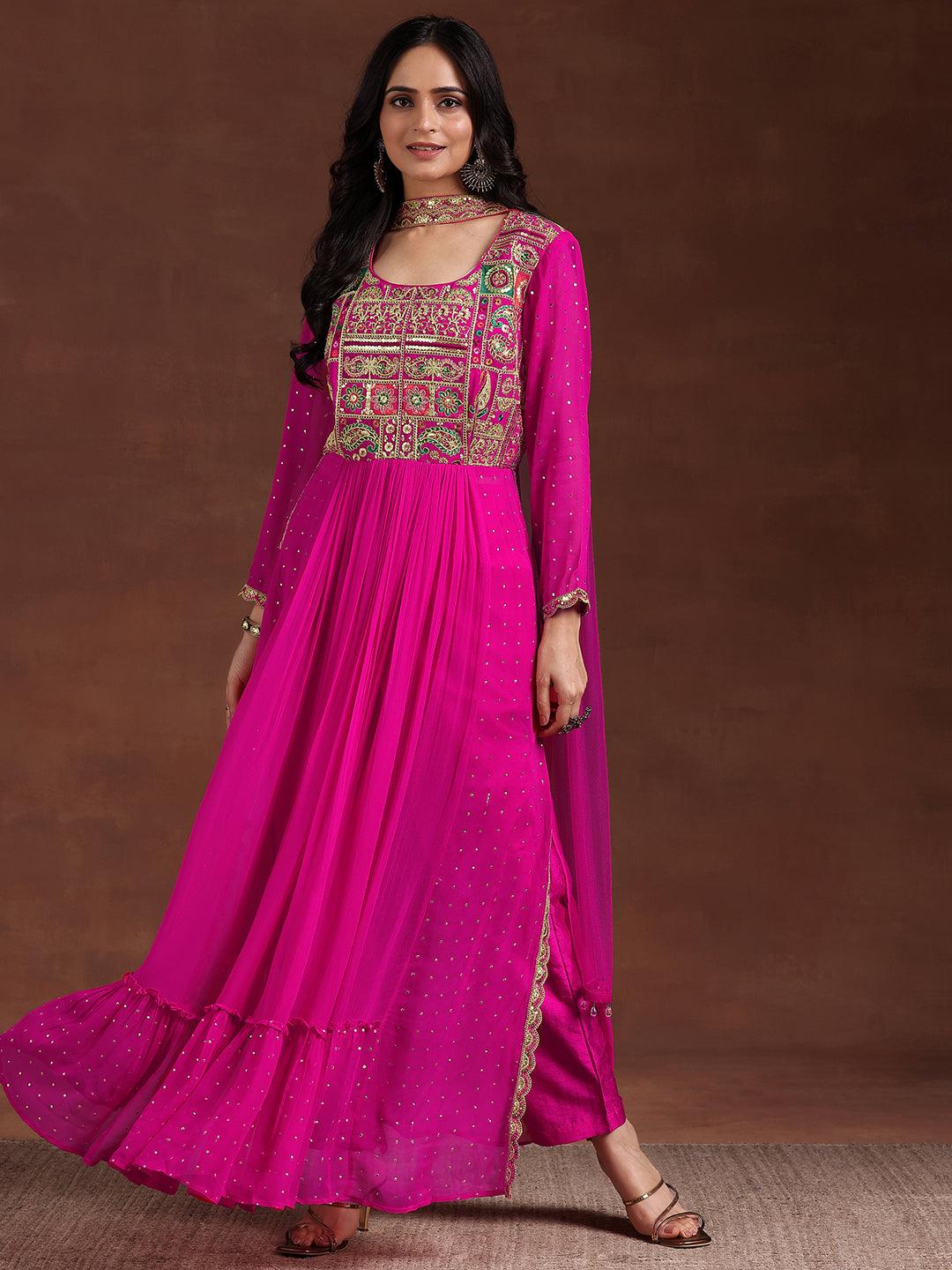 Libas Art Pink Yoke Design Georgette Anarkali Suit With Dupatta