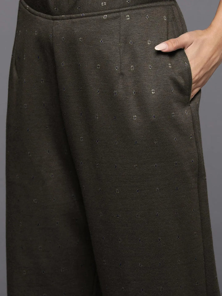 Brown Woven Design Wool Blend Straight Suit With Dupatta - Libas