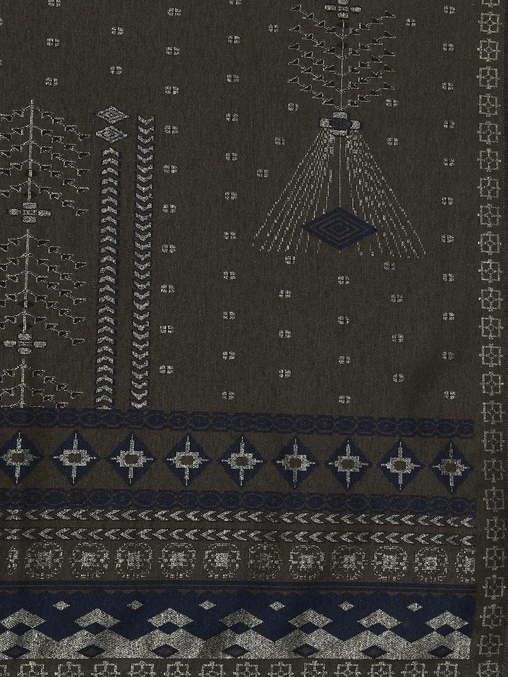 Brown Woven Design Wool Blend Straight Suit With Dupatta - Libas