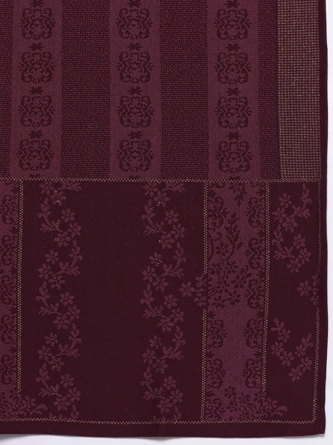 Maroon Self Design Wool Blend Straight Kurta With Trousers & Dupatta - Libas 