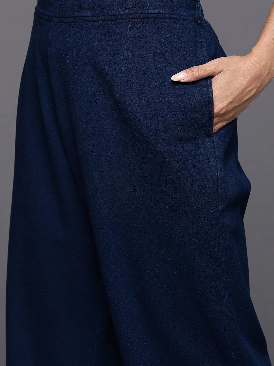 Blue Printed Wool Blend Straight Kurta Set - Libas 