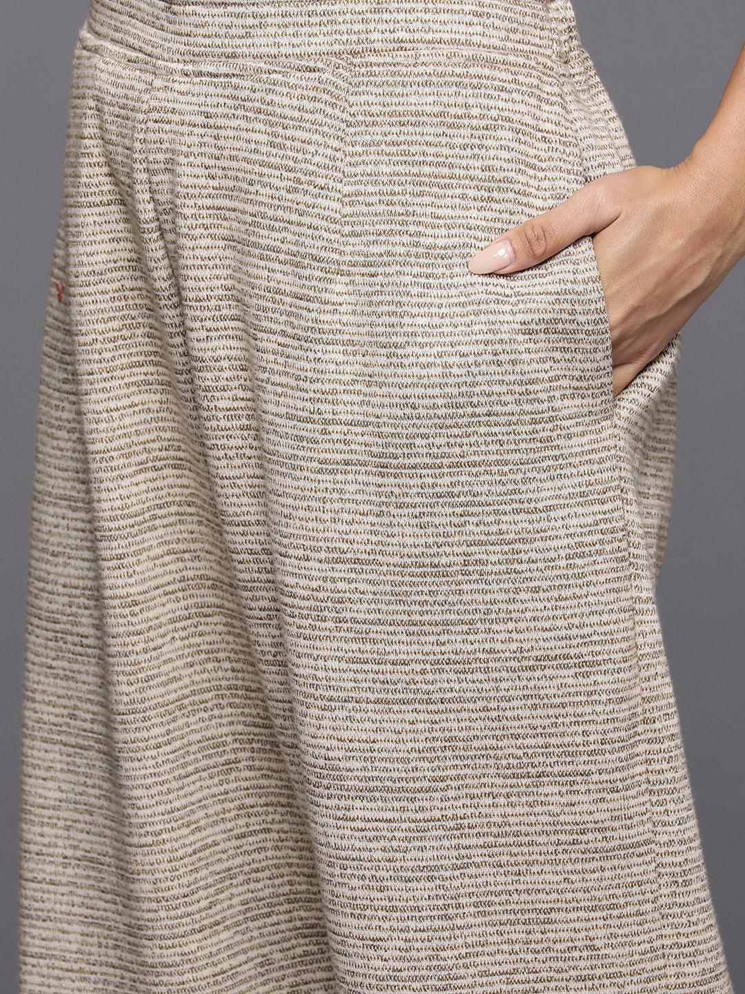 Beige Self Design Wool Blend A-Line Kurta With Trousers