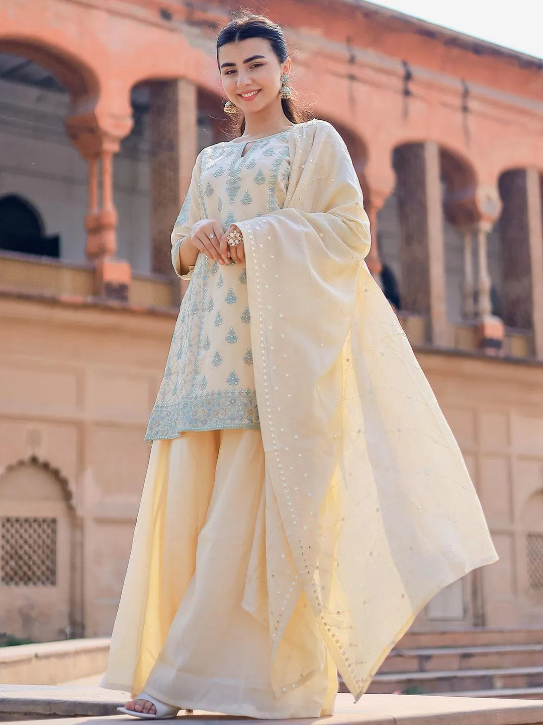 Buy Libas Art Beige Embroidered Silk Blend Pakistani Suit Online at Rs.4599 | Libas Buy Libas Art Beige Embroidered Silk Blend Pakistani Suit Online at Rs.4599 | Libas