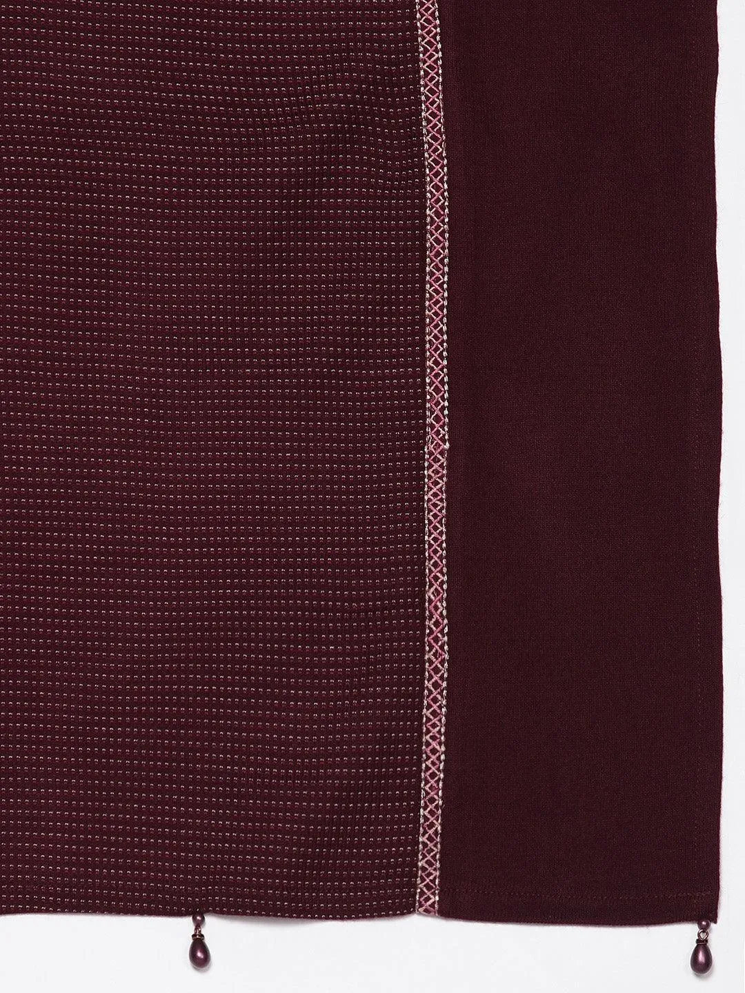Maroon Yoke Design Wool Blend Straight Kurta With Palazzos & Dupatta - Libas 