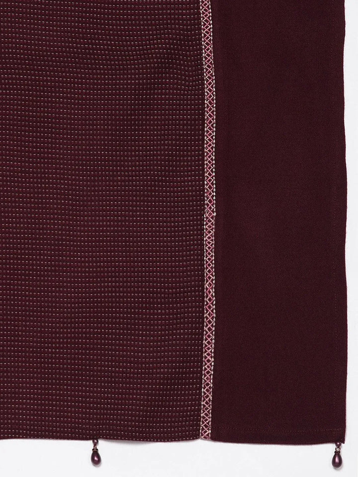 Maroon Yoke Design Wool Blend Straight Kurta With Palazzos & Dupatta - Libas
