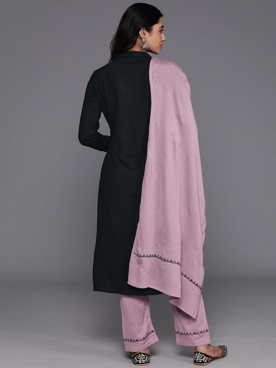 Black Yoke Design Wool Blend A-Line Kurta With Palazzos & Dupatta - Libas