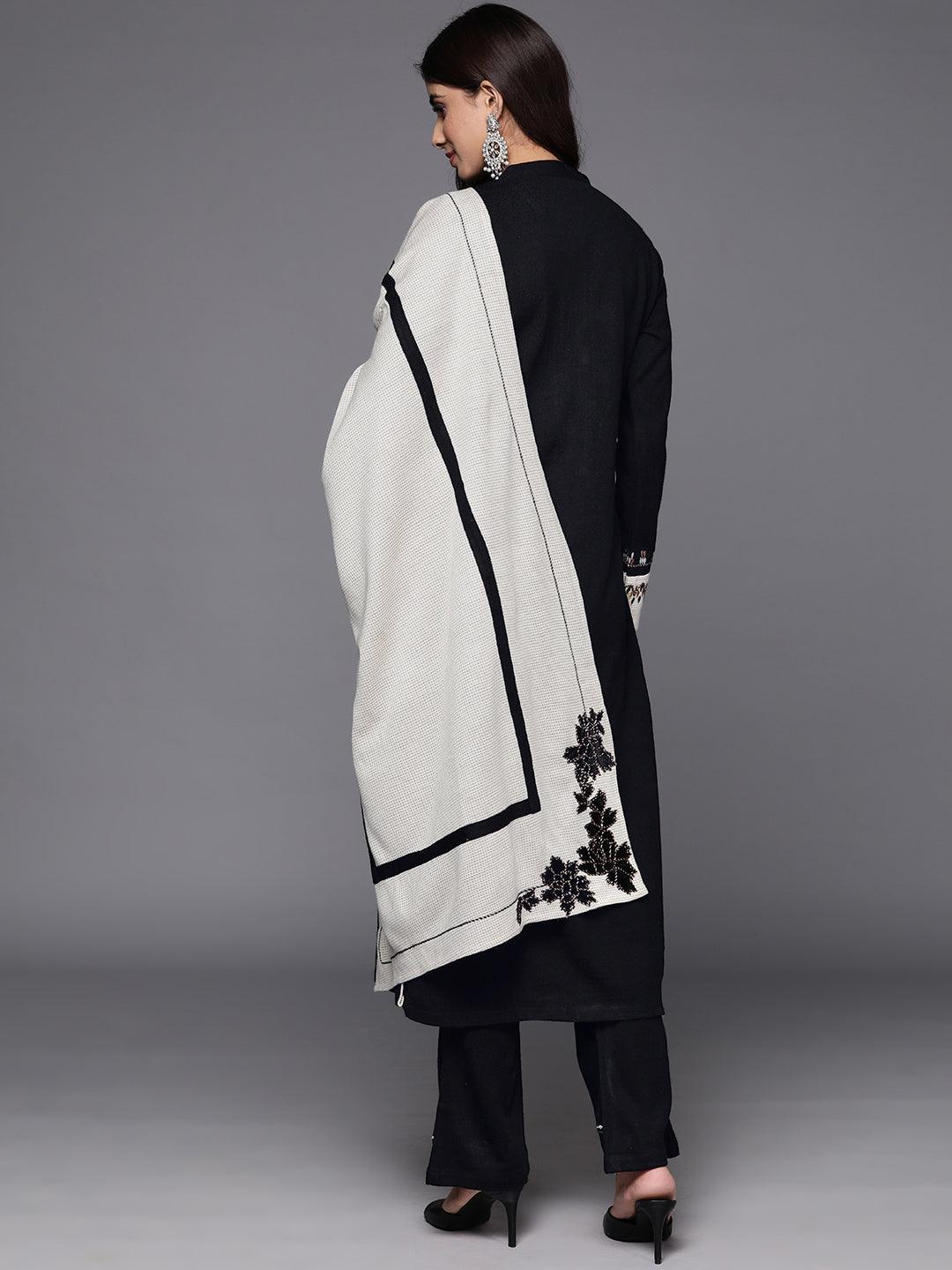 Black Yoke Design Wool Blend Straight Kurta With Palazzos & Dupatta - Libas