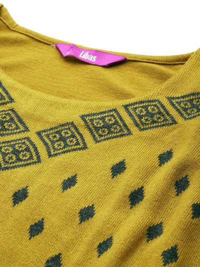 Mustard Woven Design Wool Straight Kurta With Trousers - Libas