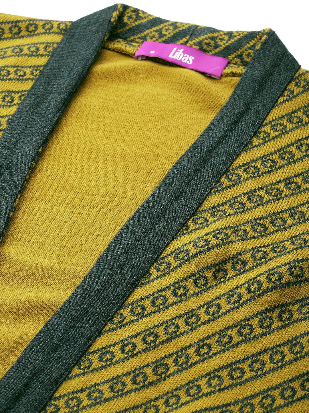 Mustard Woven Design Wool Straight Kurta With Trousers - Libas