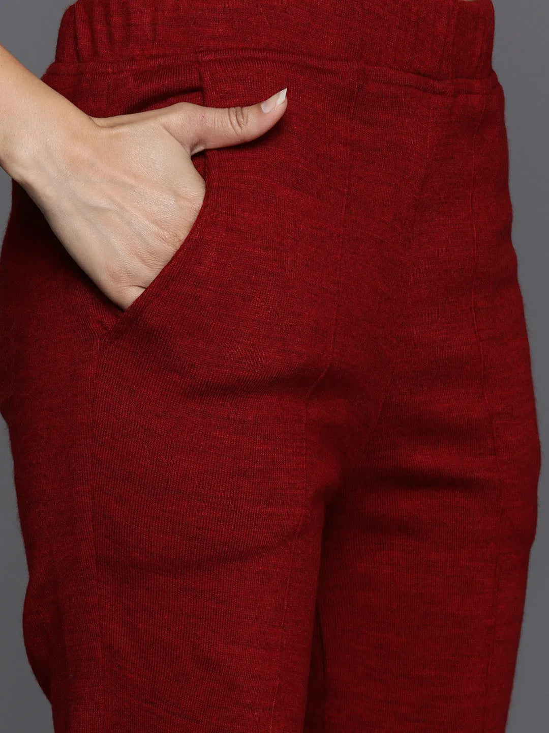  Red Embroidered Wool Straight Kurta Set 