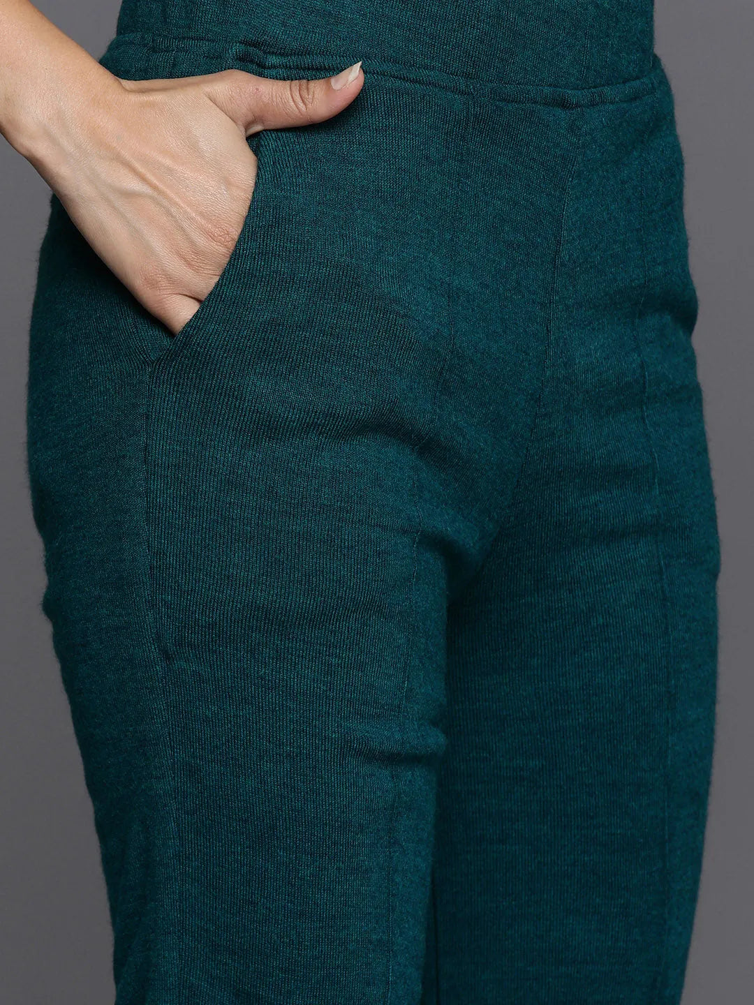  Green Yoke Design Wool Straight Kurta Set 