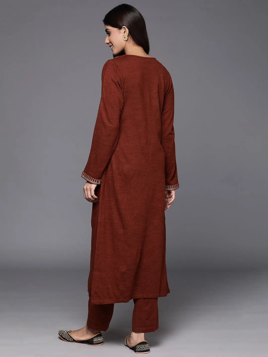  Wine Yoke Design Wool Straight Kurta Set 