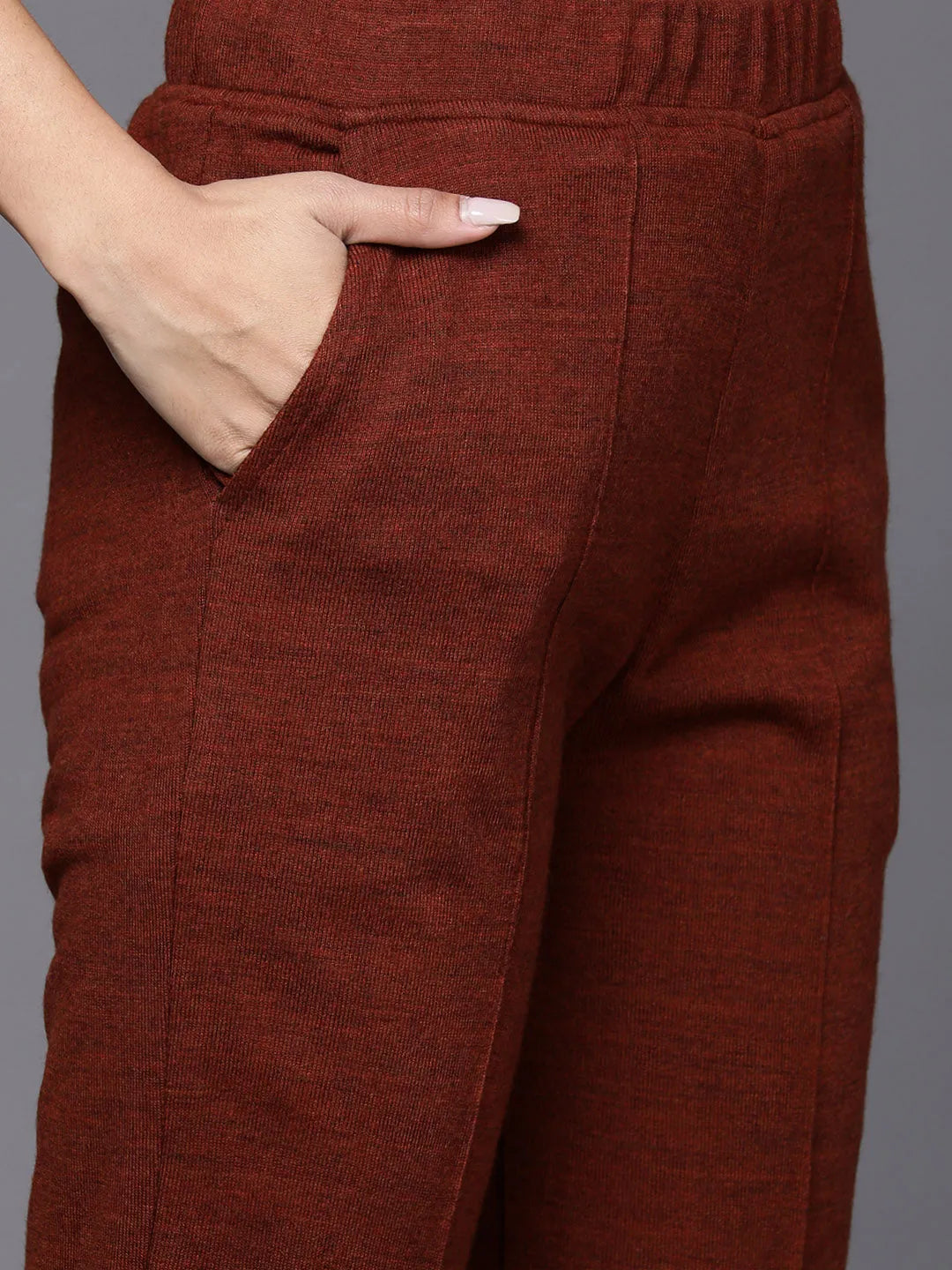  Wine Yoke Design Wool Straight Kurta Set 