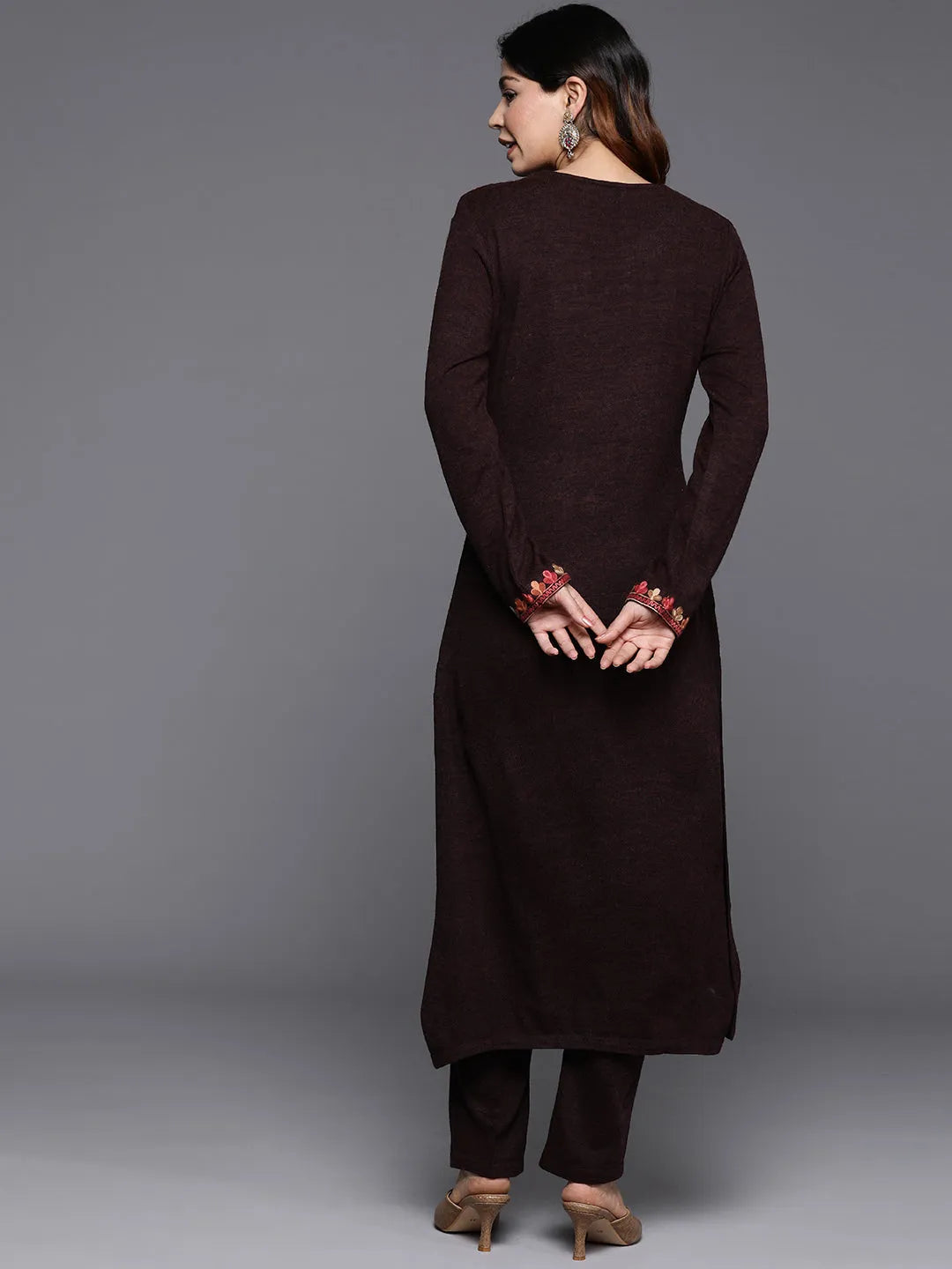  Wine Yoke Design Wool Straight Kurta Set 
