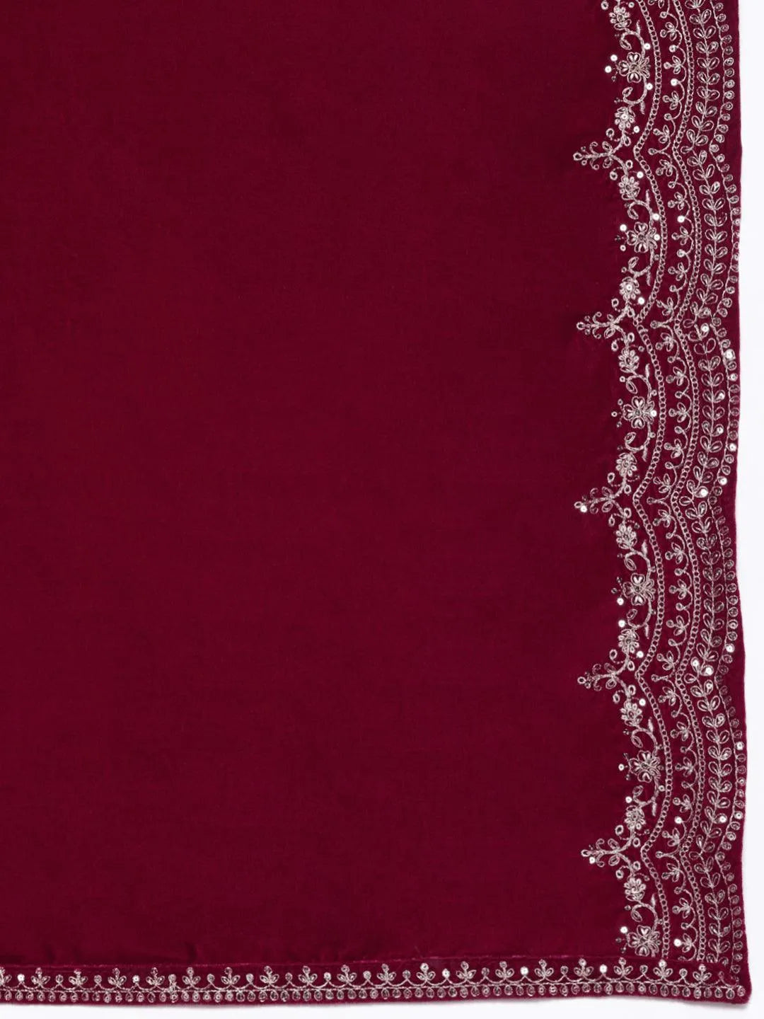 Red Yoke Design Velvet A-Line Kurta With Palazzos & Dupatta - Libas 