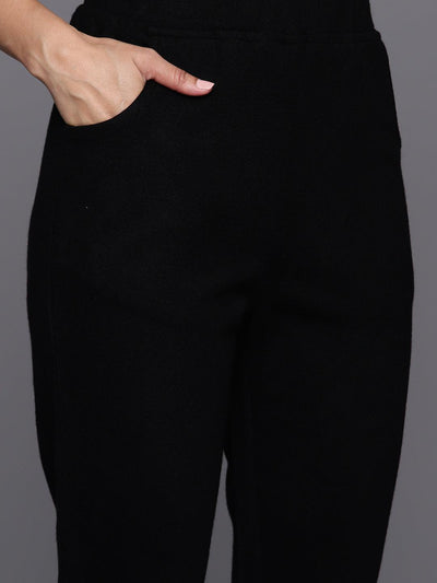 Black Yoke Design Wool Straight Kurta With Trousers - Libas