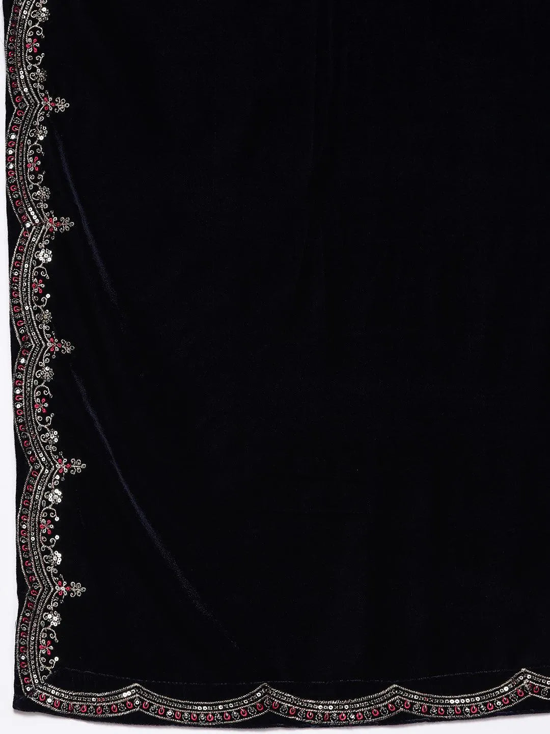 Navy Yoke Design Velvet A-Line Kurta With Palazzos & Dupatta - Libas 