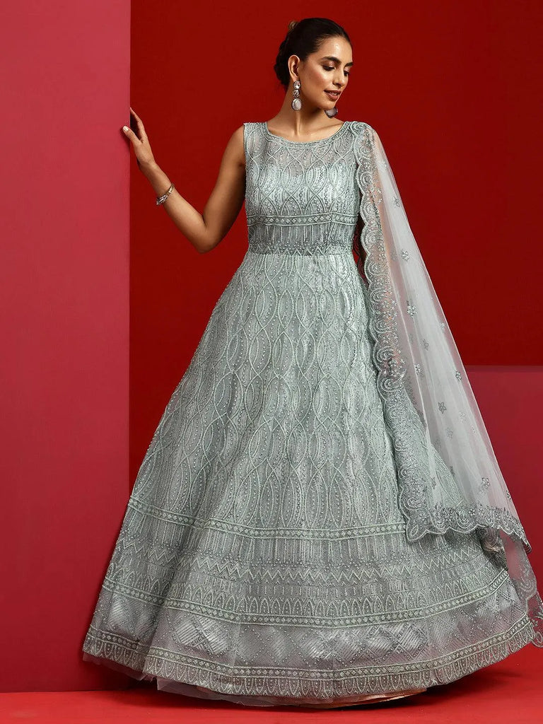 Sea green colour gown new arrivals