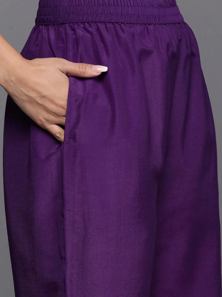 Purple Woven Design Silk Blend Straight Suit With Dupatta - Libas