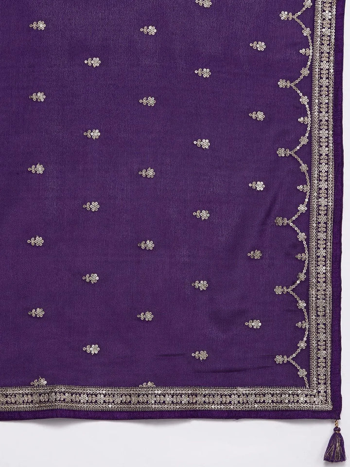 Purple Woven Design Silk Blend Straight Suit With Dupatta - Libas