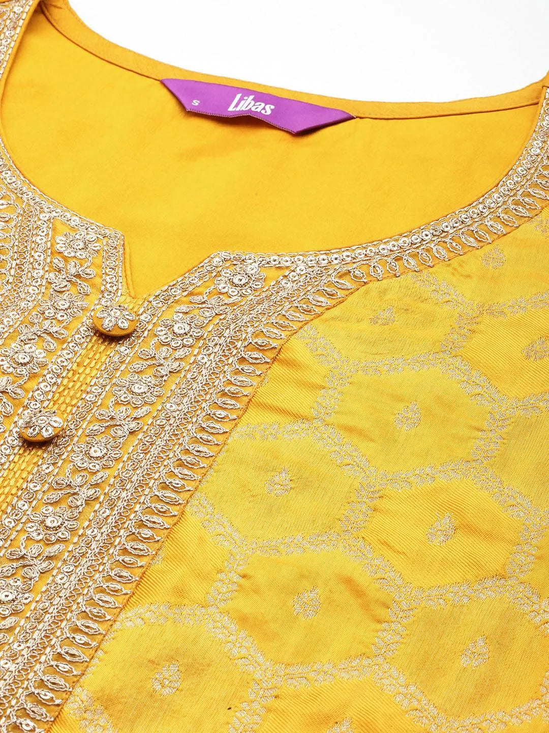 Yellow Woven Design Silk Blend Straight Suit With Dupatta - Libas