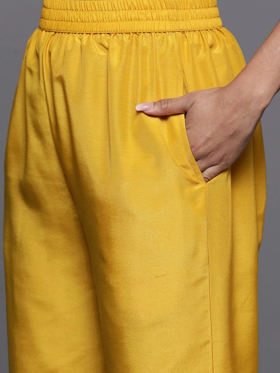 Yellow Woven Design Silk Blend Straight Suit With Dupatta - Libas 