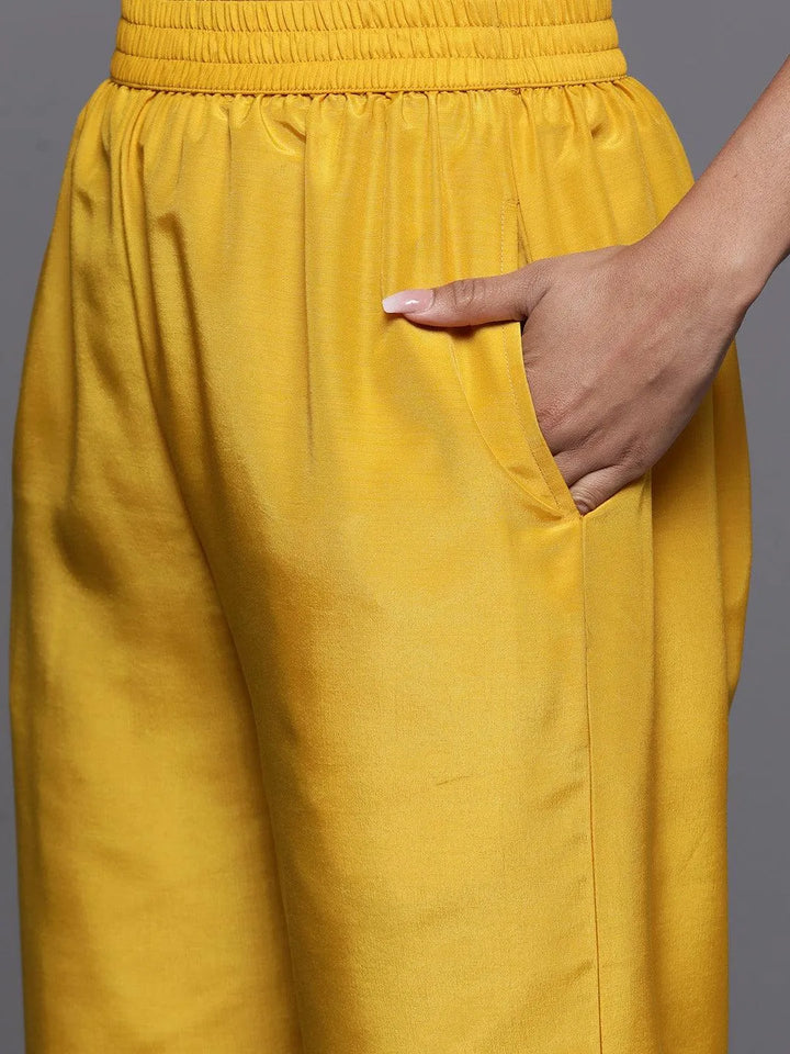 Yellow Woven Design Silk Blend Straight Suit With Dupatta - Libas