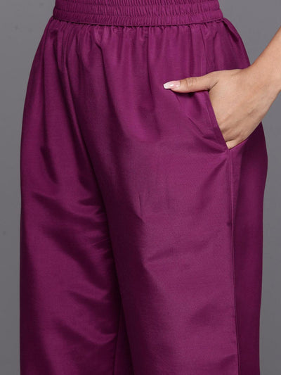 Maroon Yoke Design Silk Blend Straight Suit With Dupatta - Libas