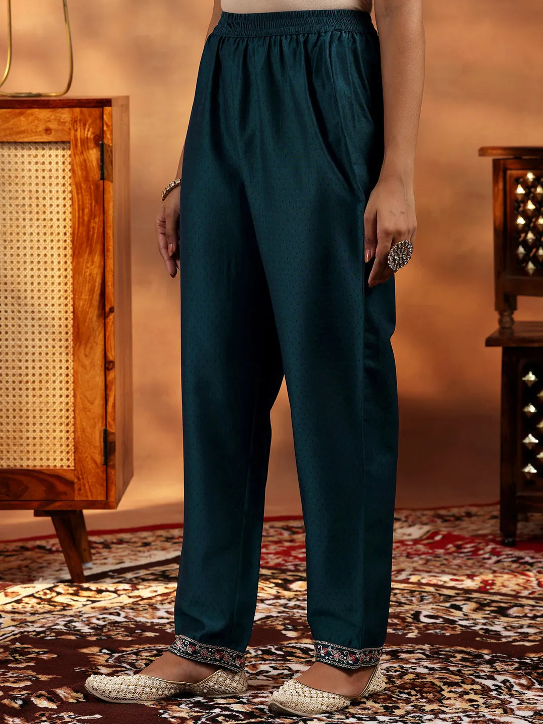  Teal Yoke Design Silk Blend Straight Suit With Dupatta 