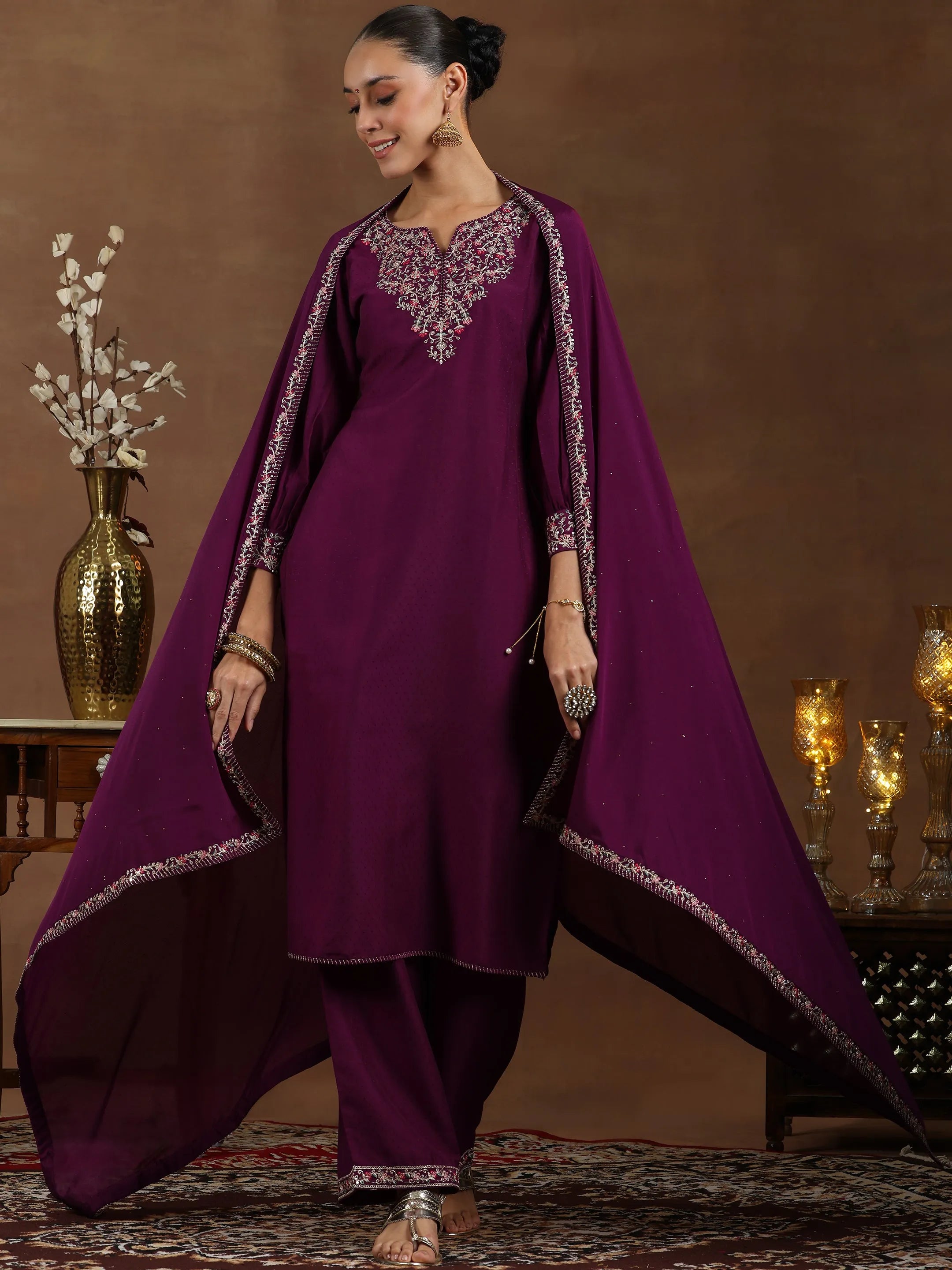 libas Wine Yoke Design Silk Blend Straight Suit With Dupatta-picture-13