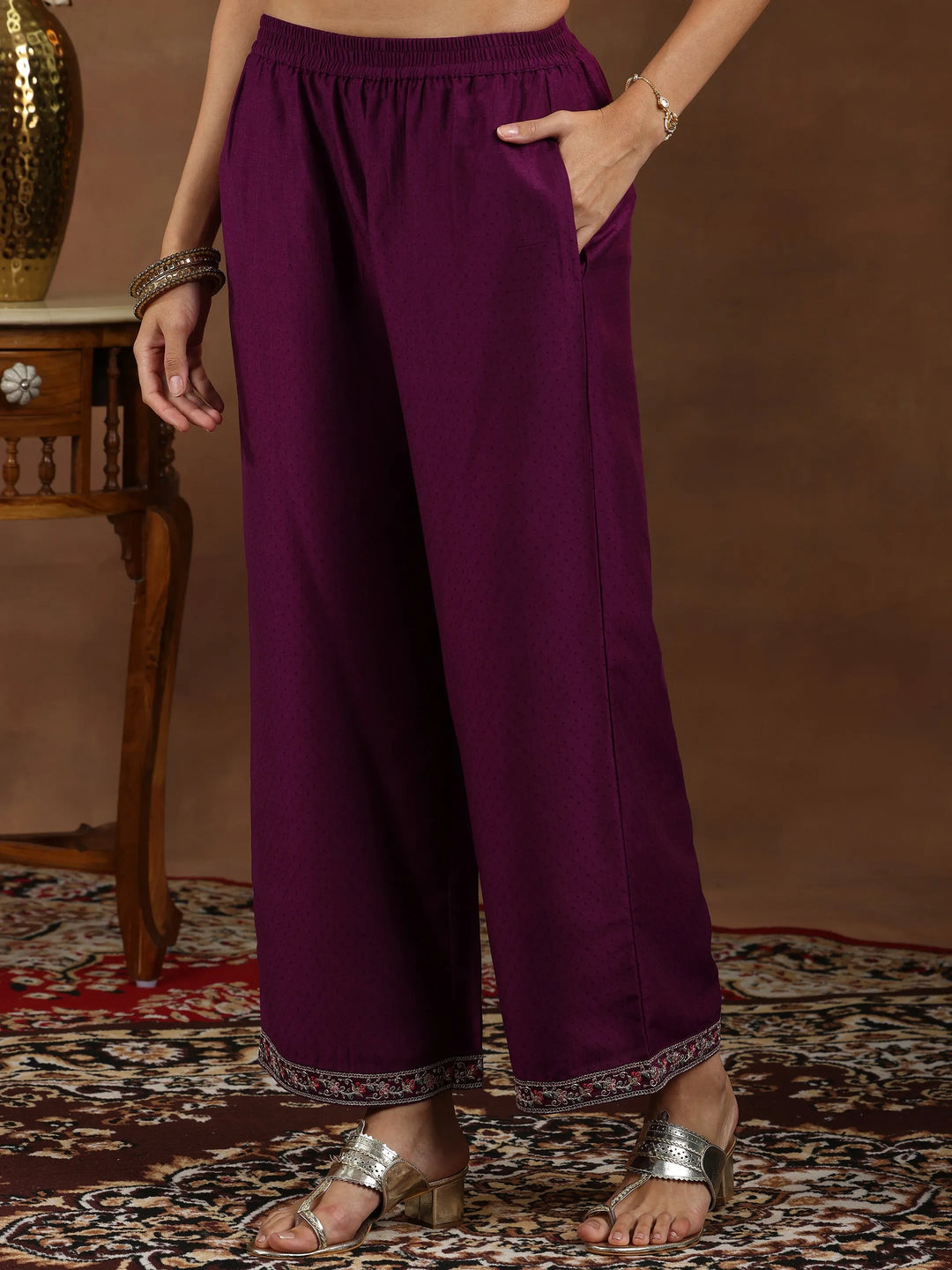  Wine Yoke Design Silk Blend Straight Suit With Dupatta 