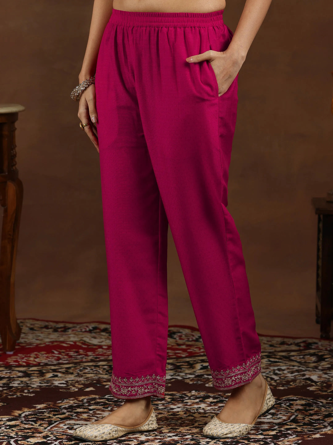  Pink Yoke Design Silk Blend Straight Suit With Dupatta 