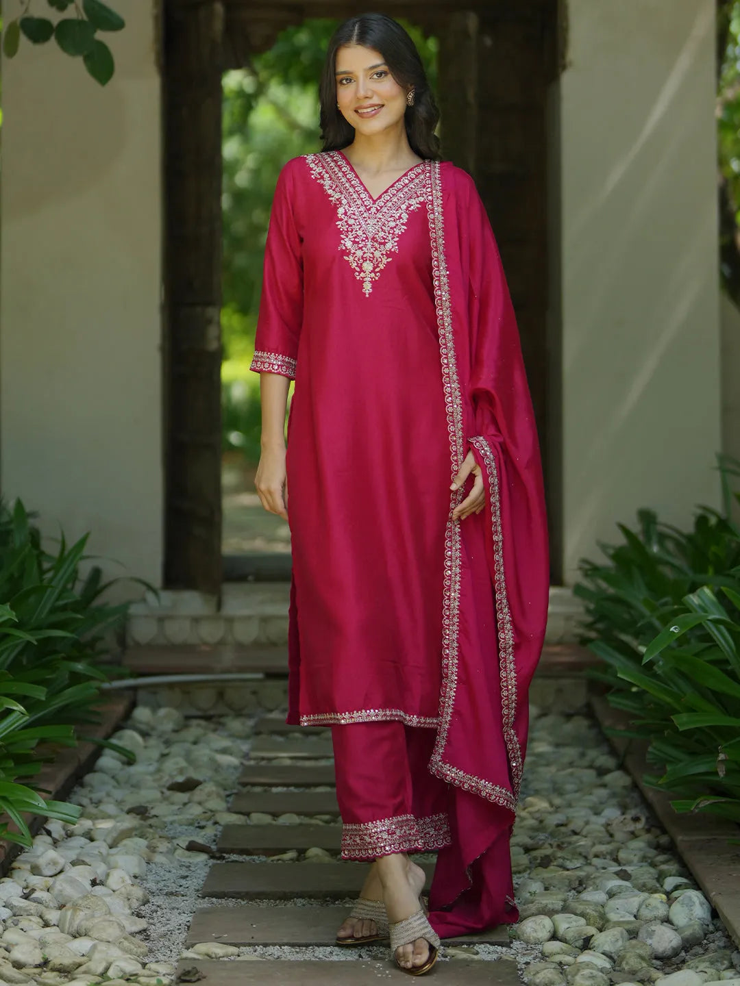 libas Pink Yoke Design Silk Blend Straight Suit With Dupatta-picture-14