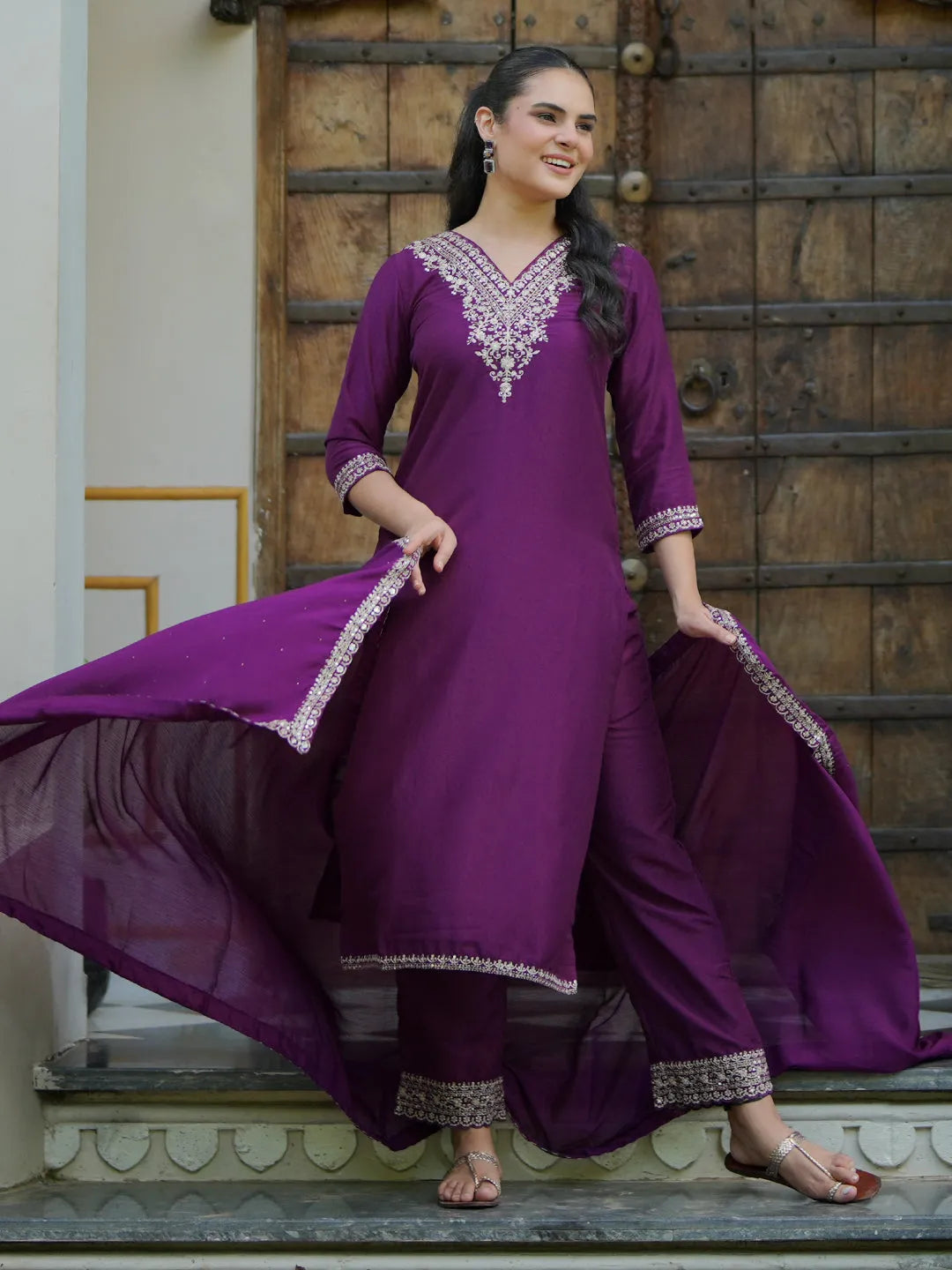 libas Wine Yoke Design Silk Blend Straight Suit With Dupatta-picture-39