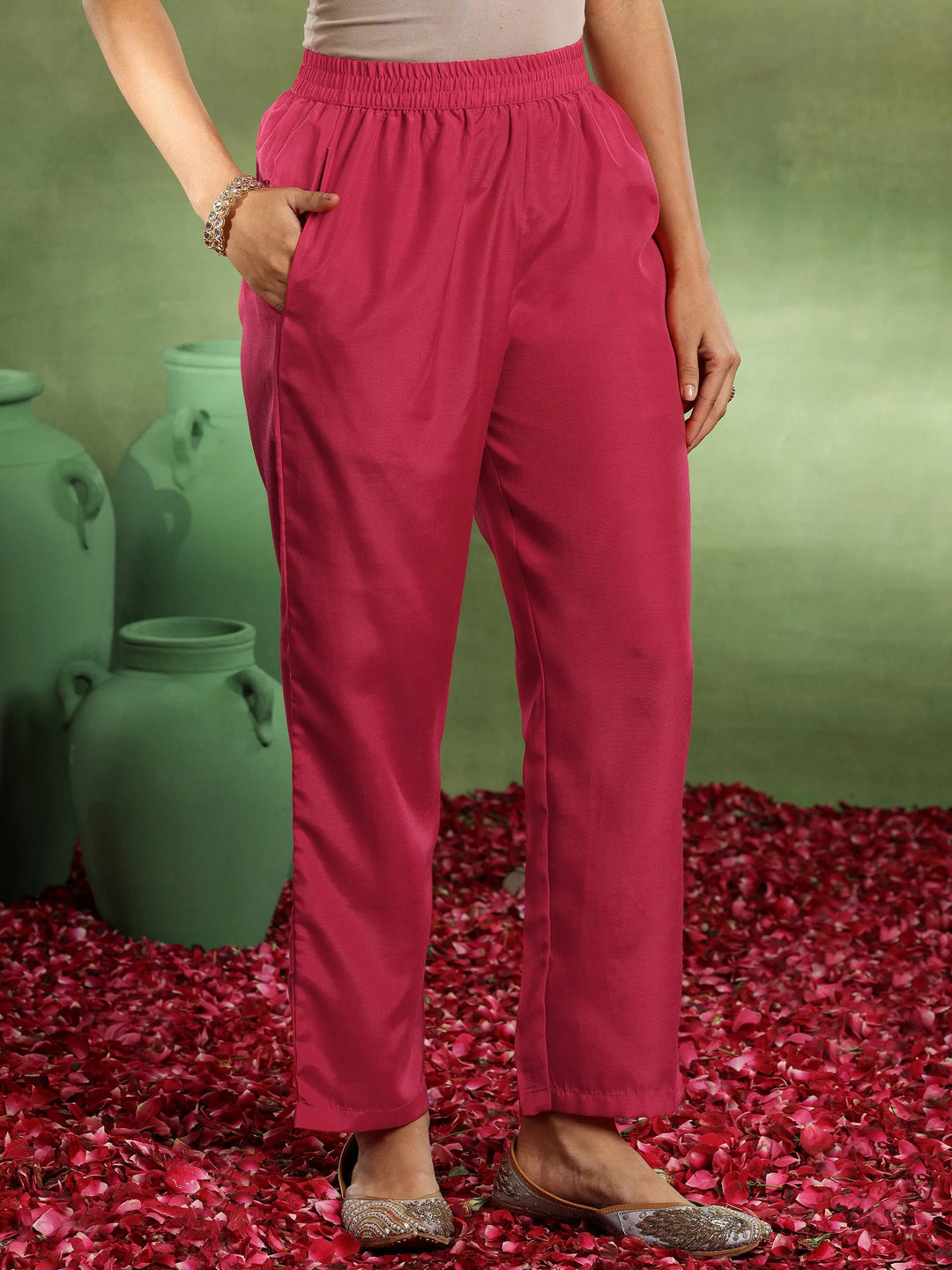  Pink Woven Design Silk Blend Straight Suit With Dupatta 