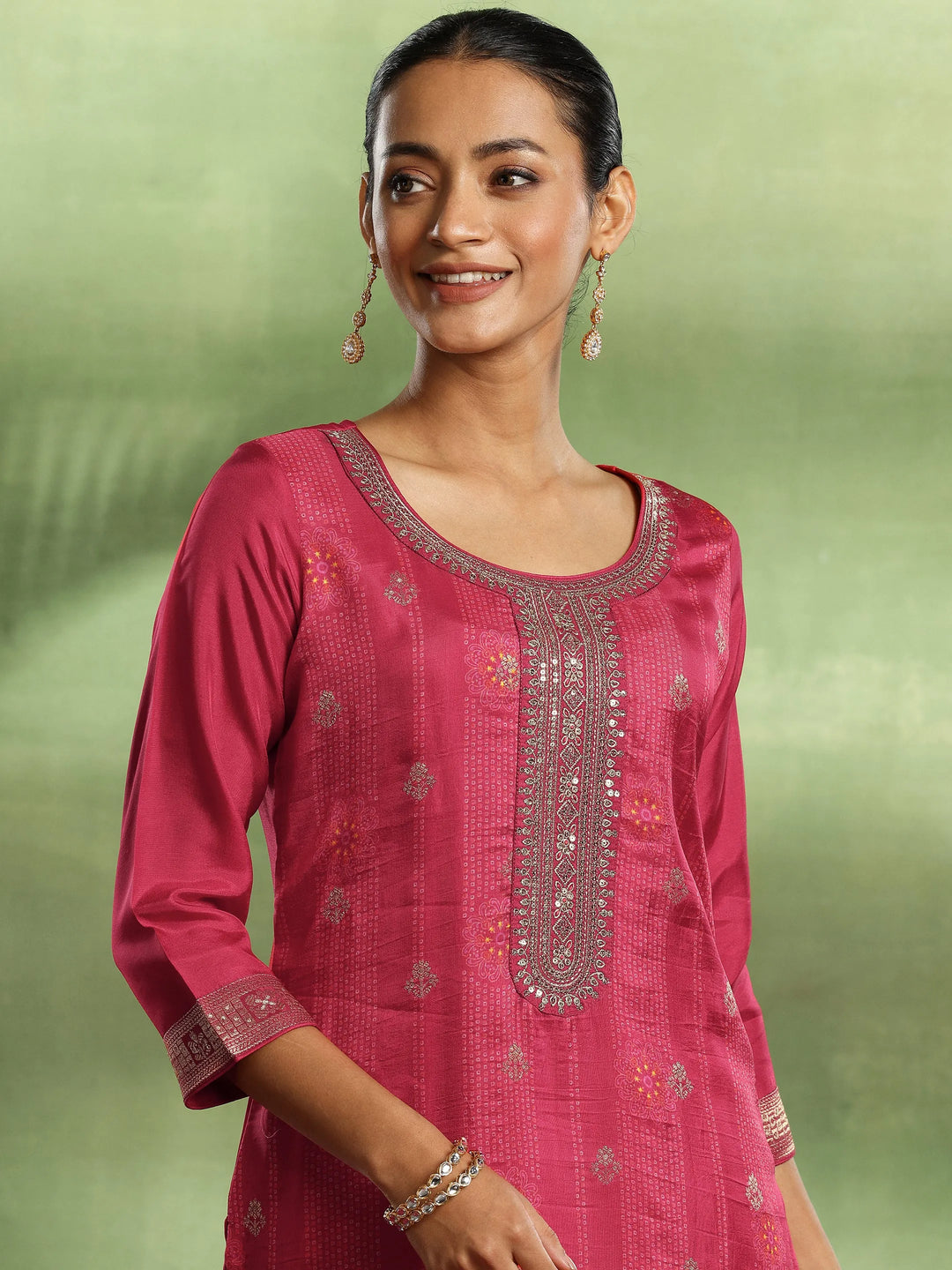  Pink Woven Design Silk Blend Straight Suit With Dupatta 