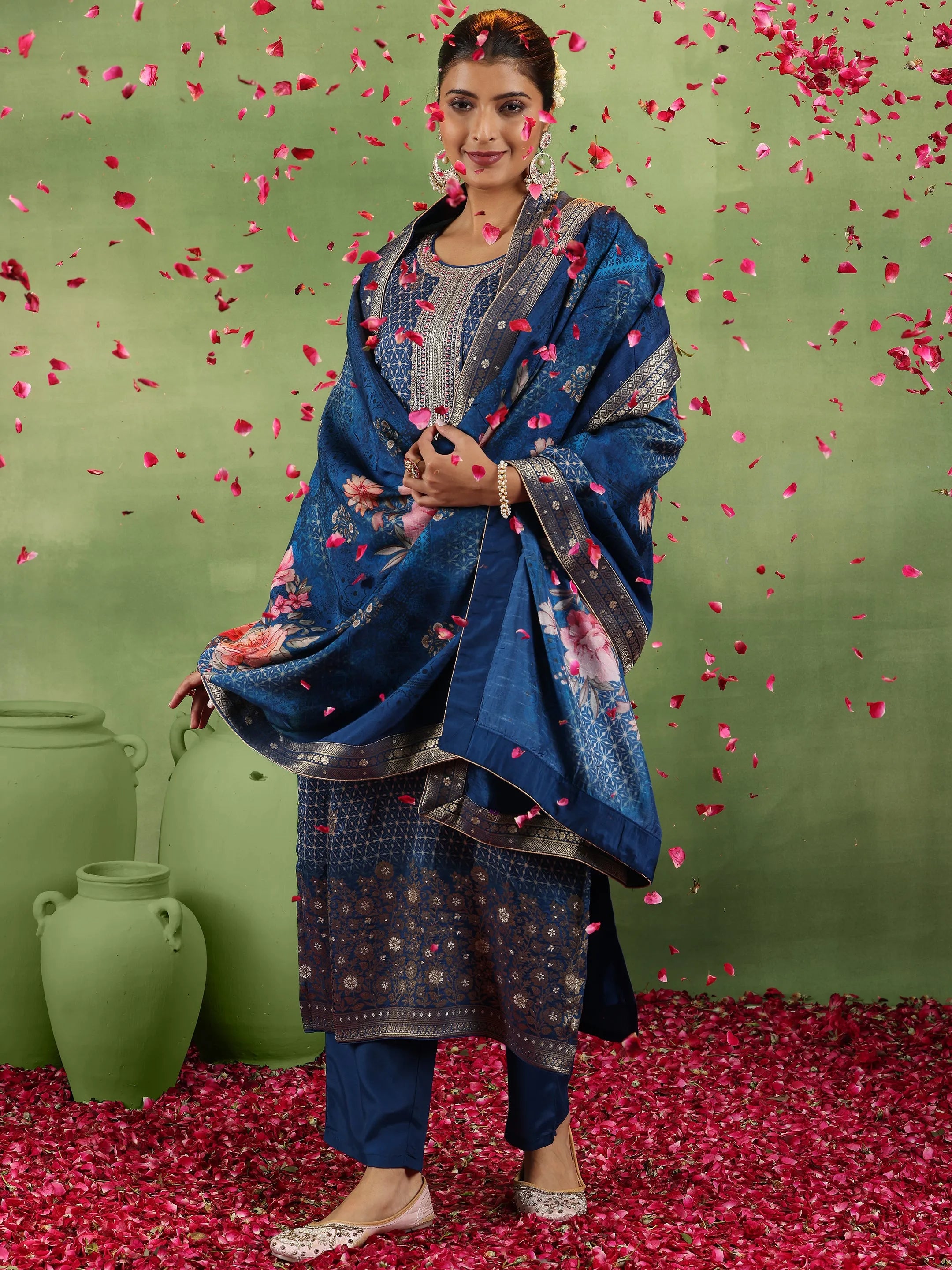 Blue Printed Silk Blend Straight Suit With Dupatta-image-42
