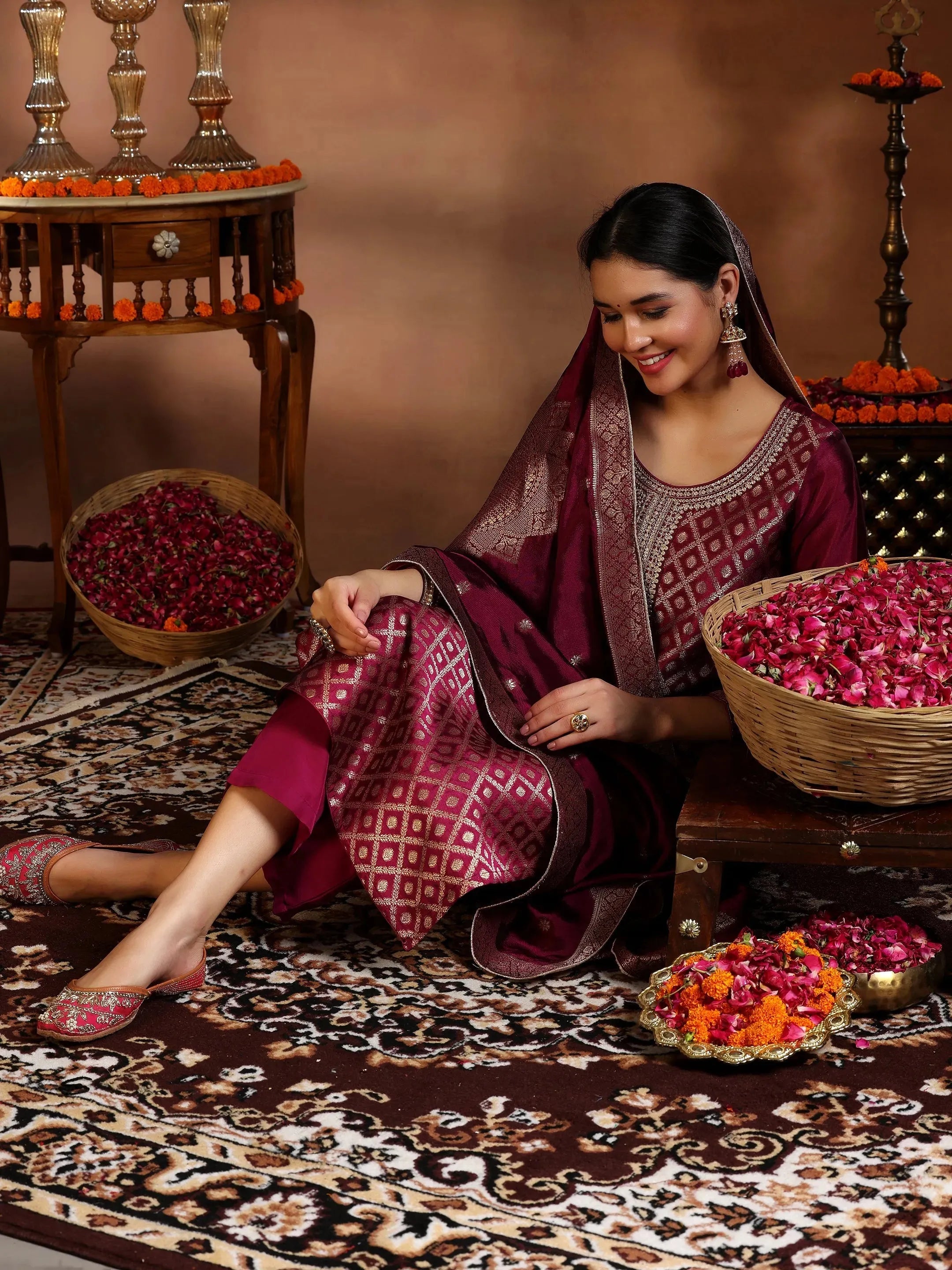 libas Magenta Woven Design Silk Blend Straight Suit With Dupatta-picture-14