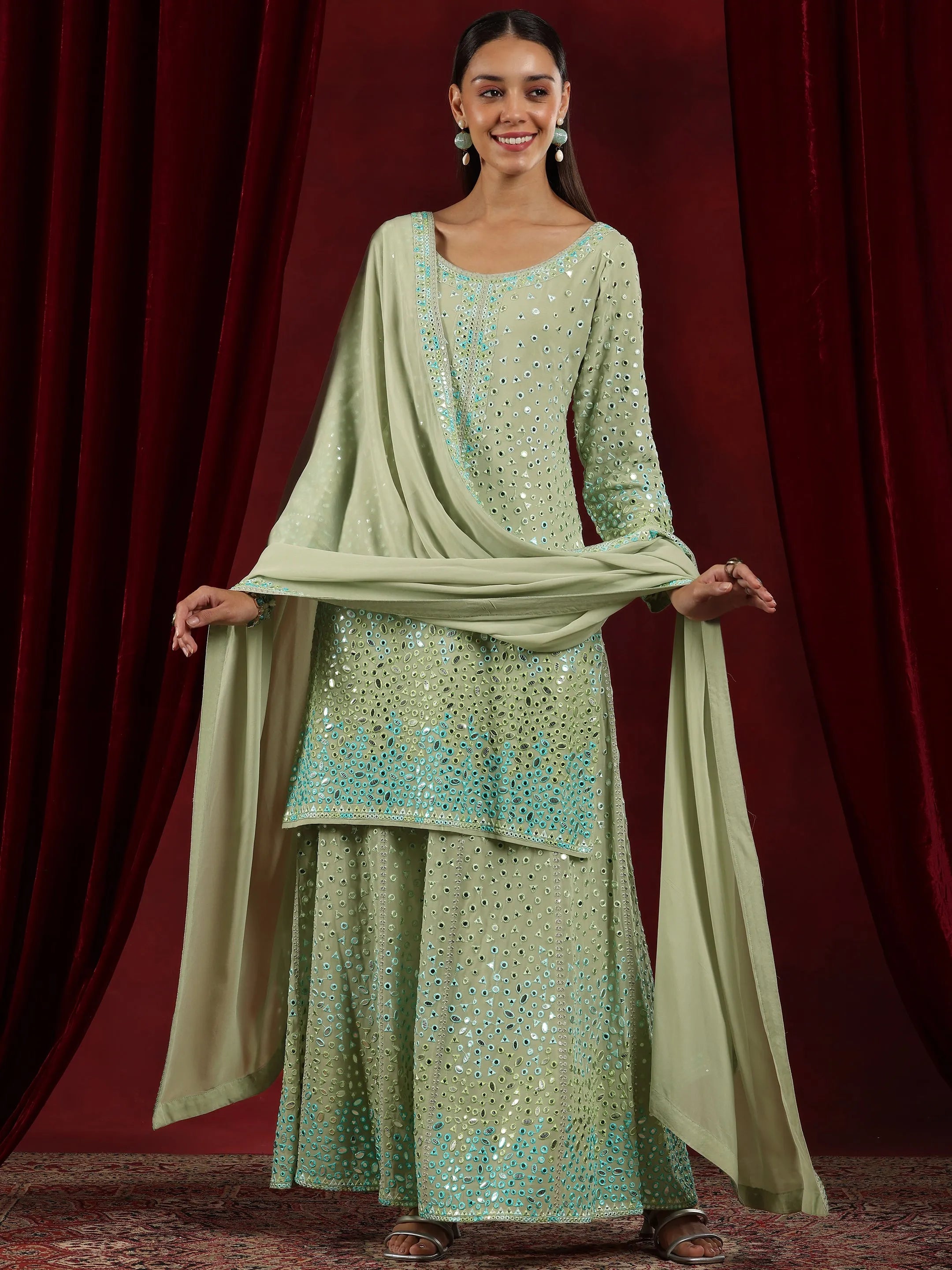 Libas Art Green Embroidered Georgette Straight Suit With Dupatta-picture-37
