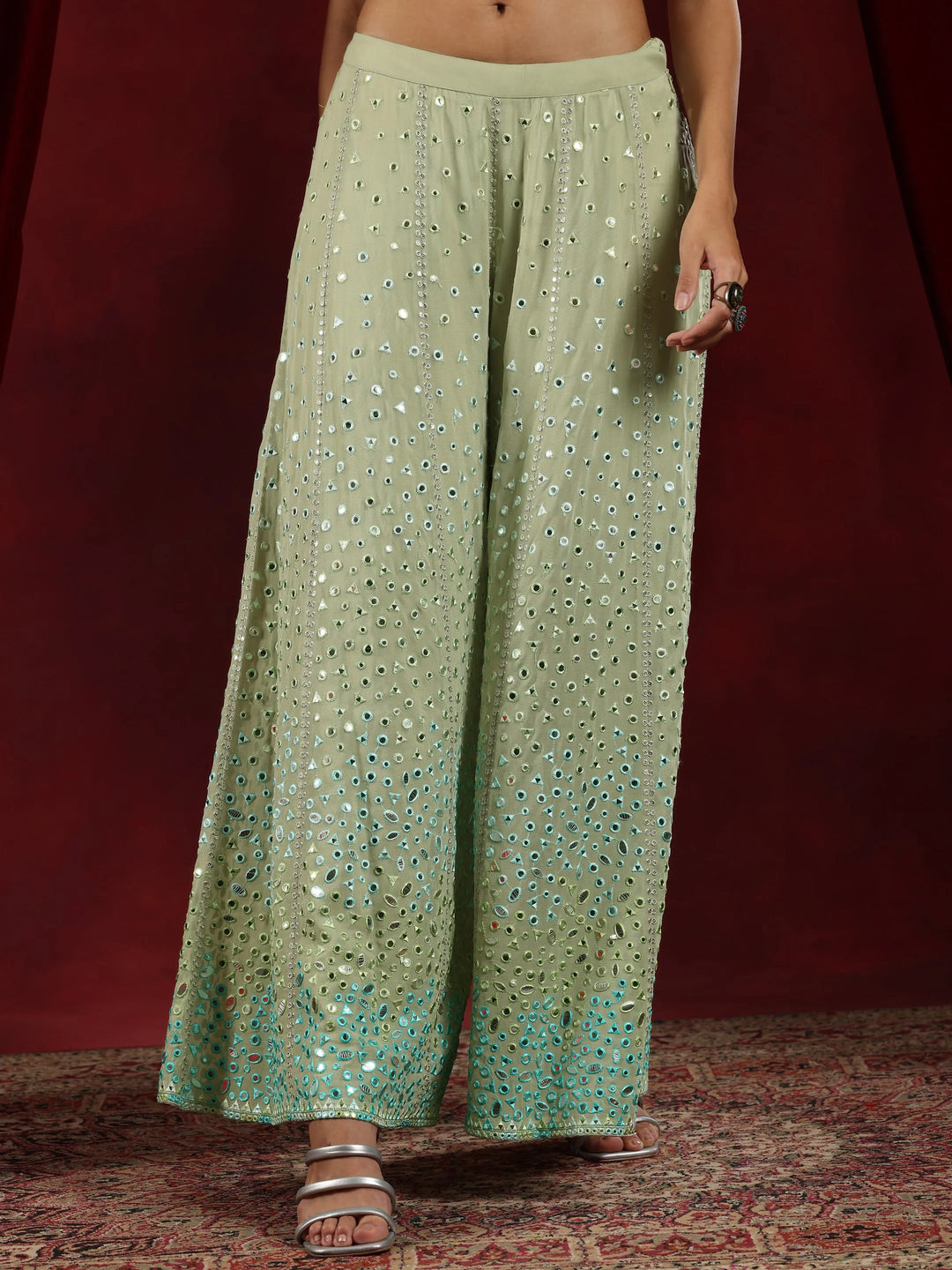  Libas Art Green Embroidered Georgette Straight Suit With Dupatta 