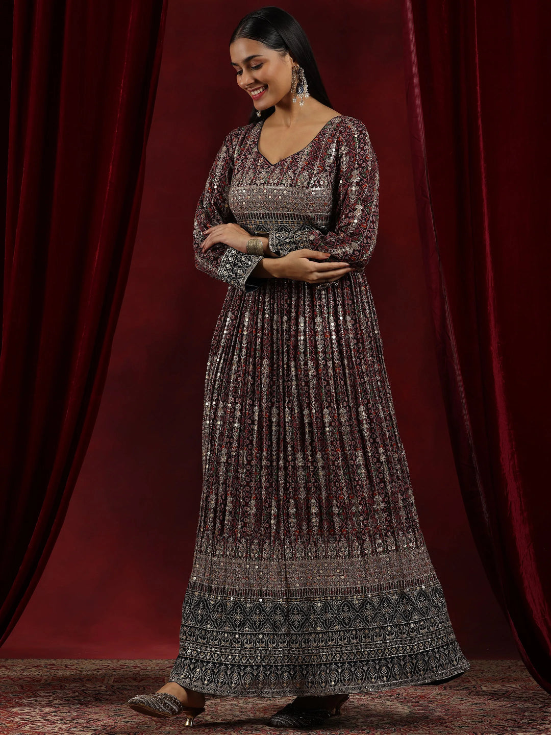  Libas Art Blue Printed Georgette A-Line Kurta With Trousers & Dupatta 