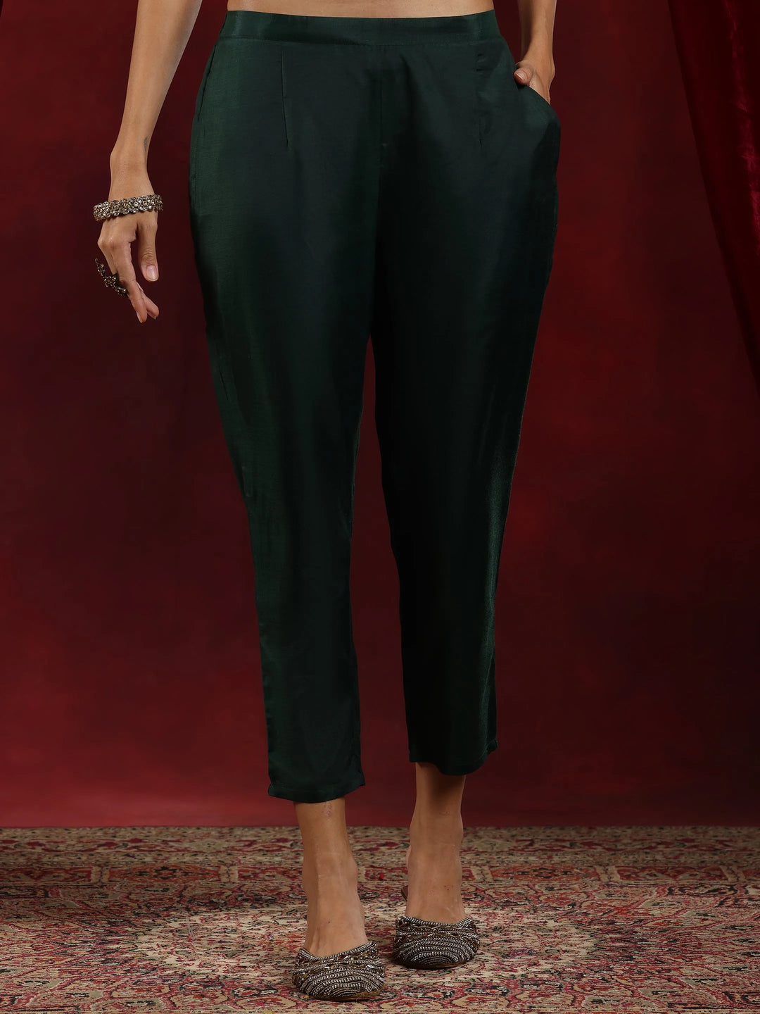  Libas Art Green Printed Georgette A-Line Kurta With Trousers & Dupatta 