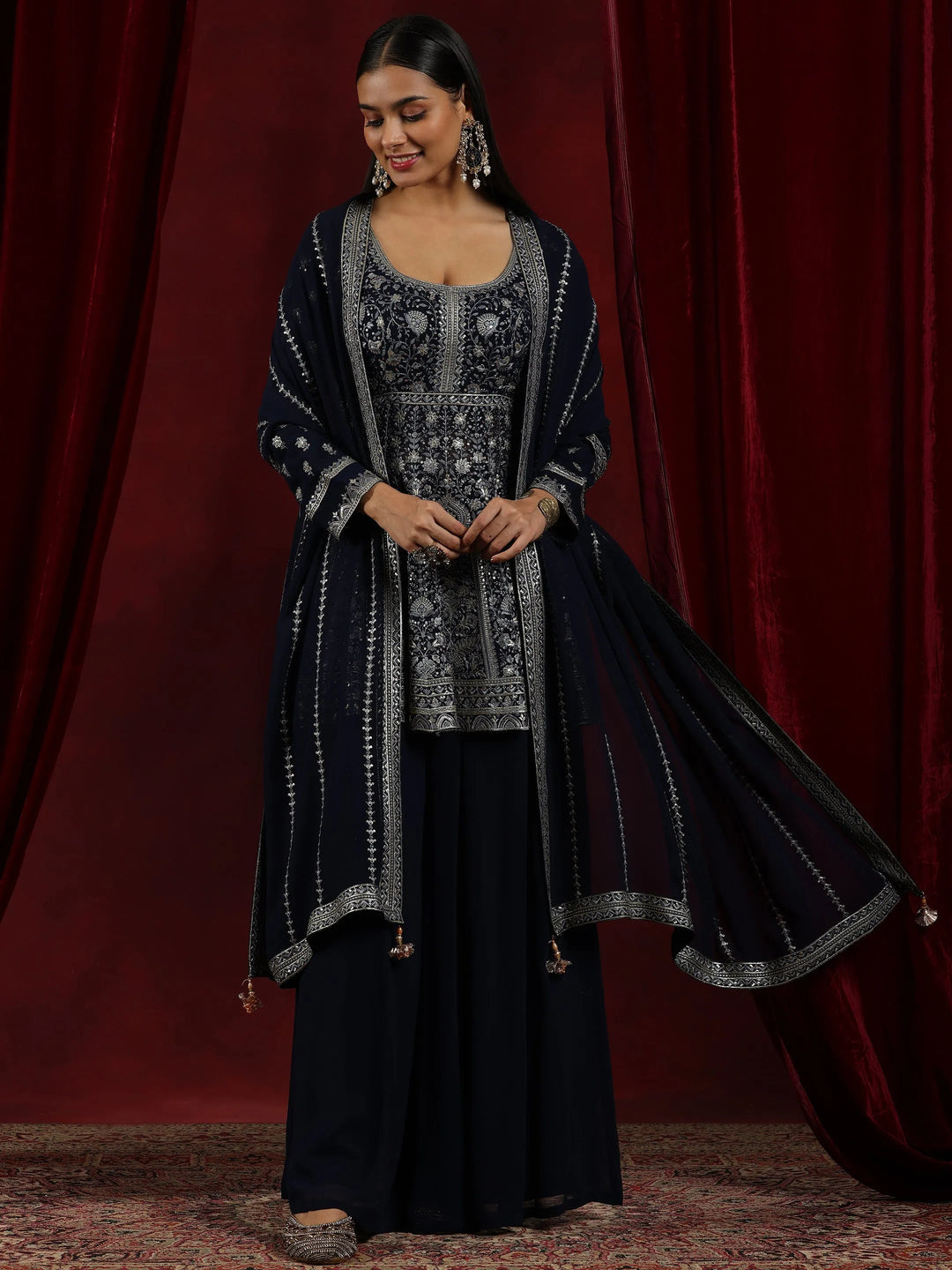  Libas Art Blue Embroidered Georgette Anarkali Suit With Dupatta 