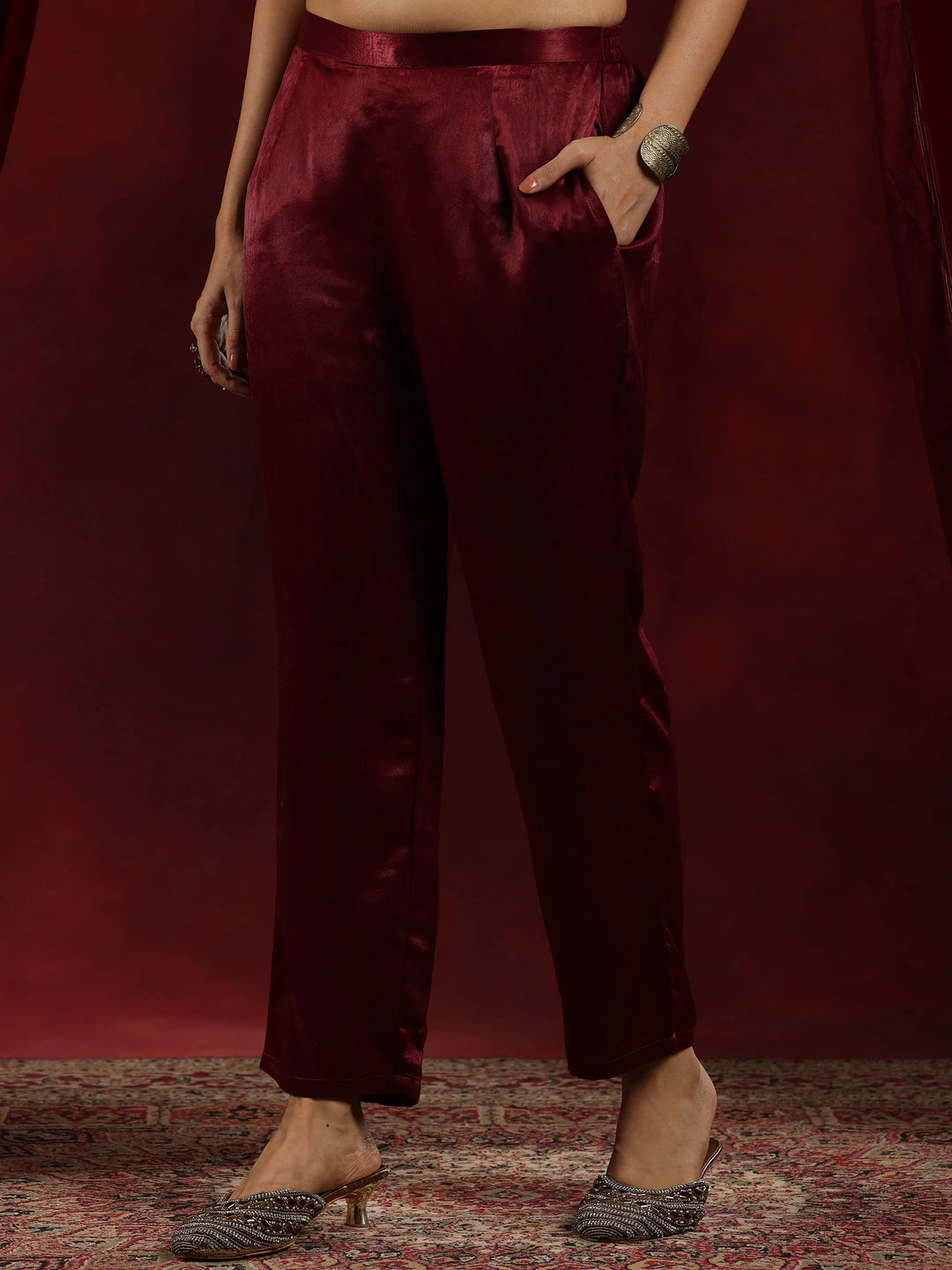  Libas Art Maroon Embroidered Silk Straight Suit With Dupatta 