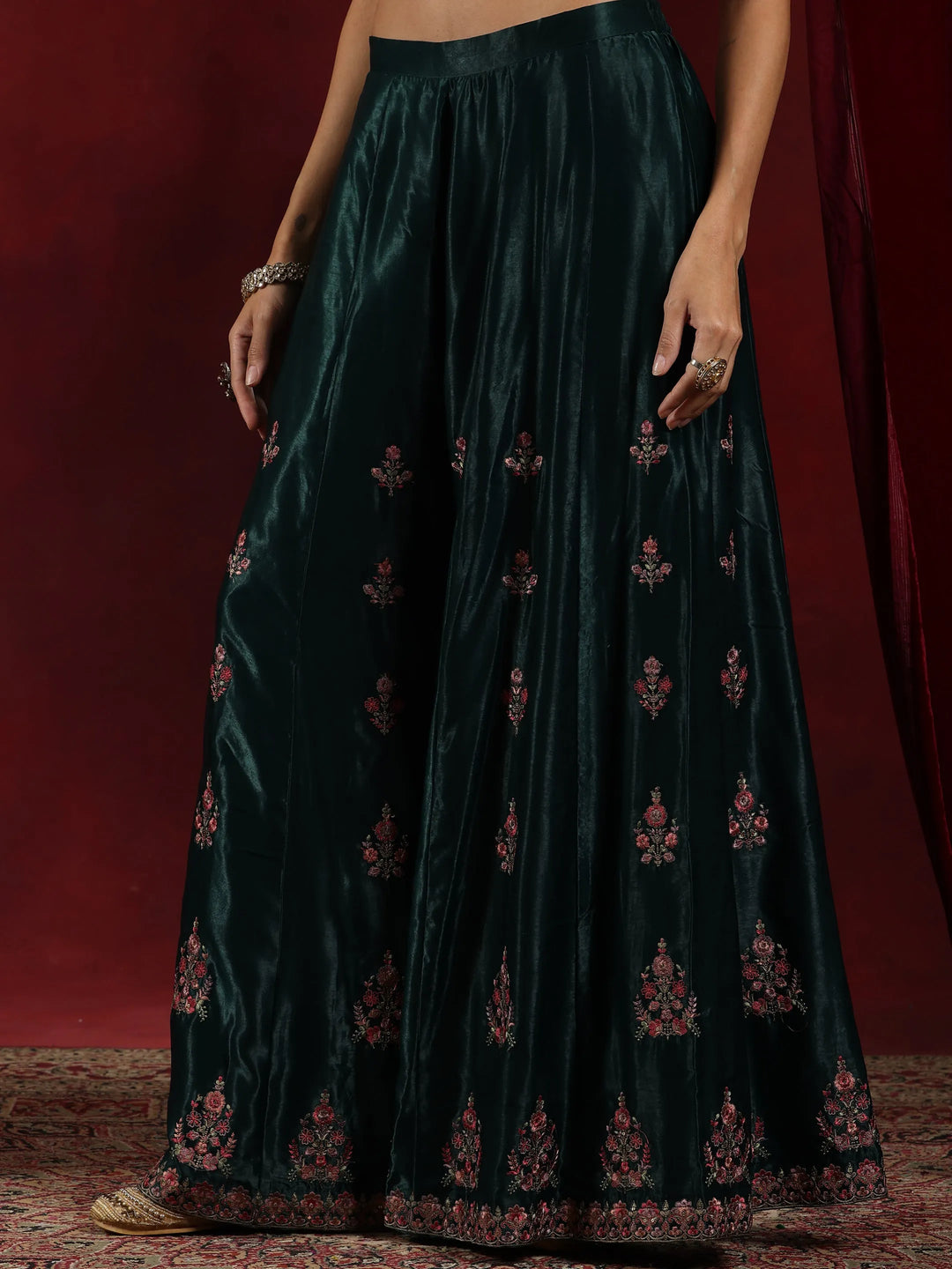  Libas Art Green Embroidered Silk Straight Suit With Dupatta 