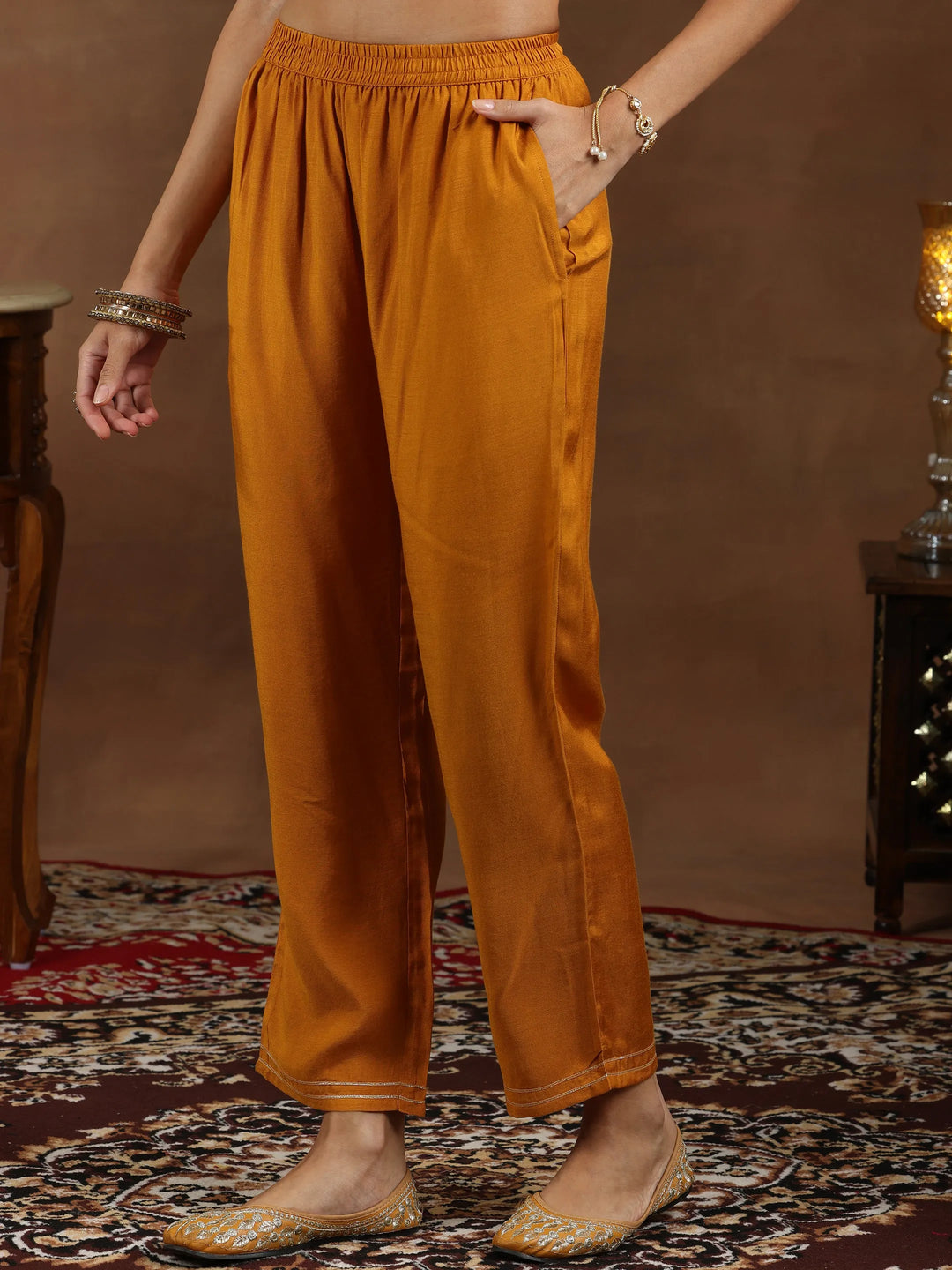  Mustard Woven Design Silk Blend Straight Suit With Dupatta 