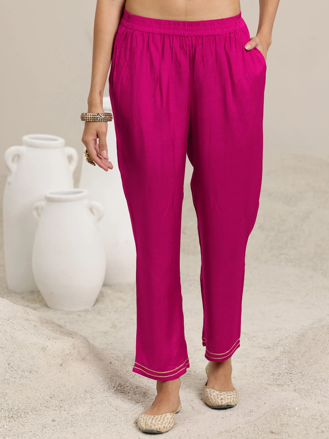  Pink Woven Design Silk Blend Straight Suit With Dupatta 