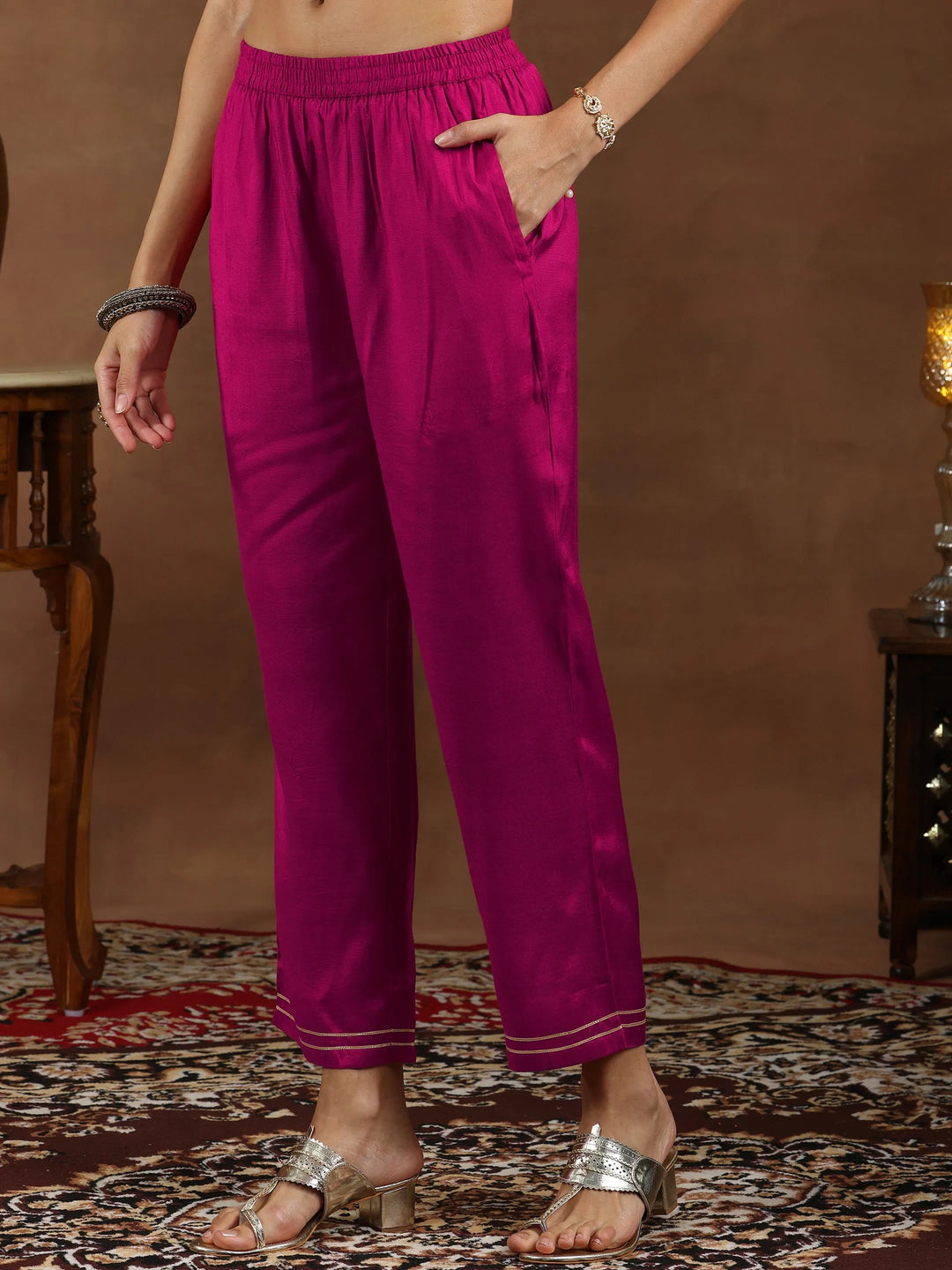  Pink Woven Design Silk Blend Straight Suit With Dupatta 
