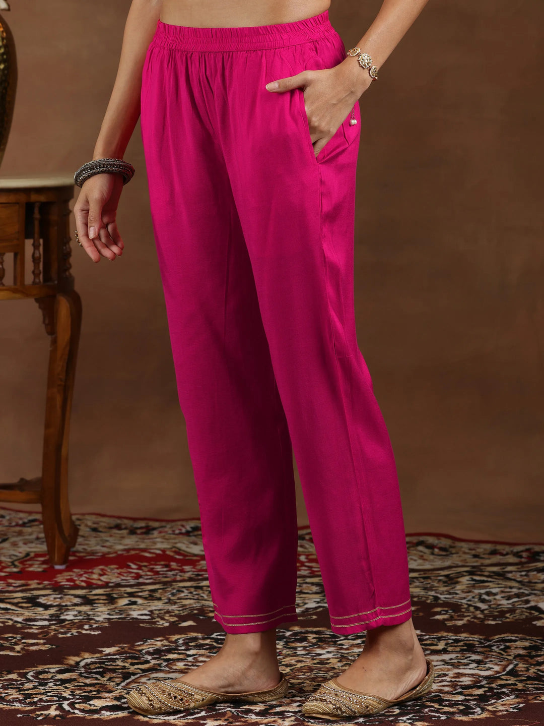  Pink Woven Design Silk Blend Straight Suit With Dupatta 