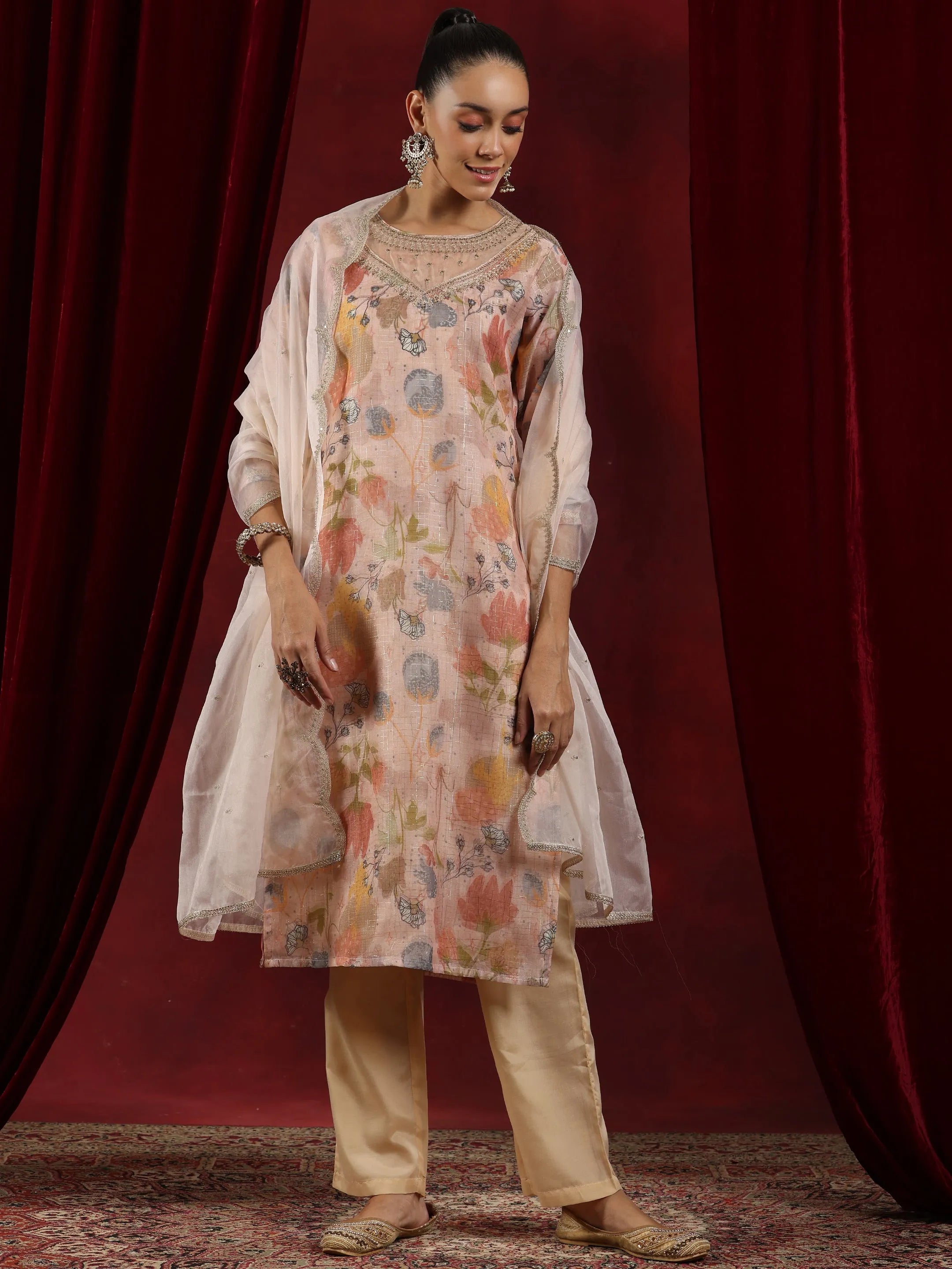 libas Peach Printed Organza Straight Suit With Dupatta-picture-21